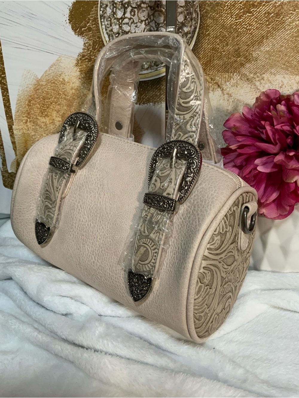 Montana West Mini Satchel in Light Beige with Silver Buckles